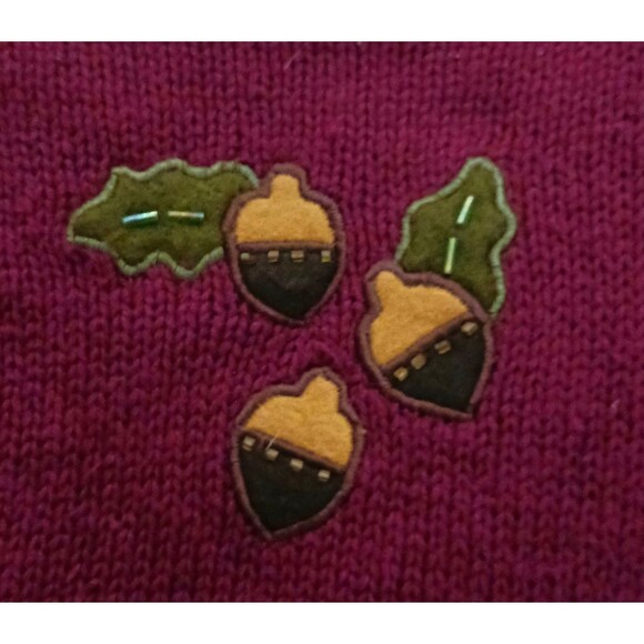 VTG Bobbie Brooks Burgundy Cotton Blend Fall Theme Knit Vest Sz L Applique Beads - Picture 6 of 7